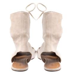 Chloe Beige Suede Gladiator Ankle Wrap Flap Sandals Size 38.5