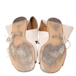 Chloe Beige Suede Gladiator Ankle Wrap Flap Sandals Size 38.5