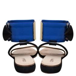 Chloe Blue/Beige Leather And Nylon Ankle Cuff Flat Sandals Size 38