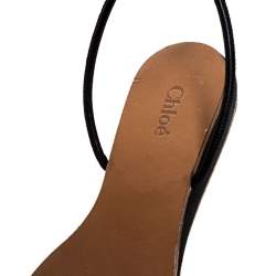 Chloe Blue/Beige Leather And Nylon Ankle Cuff Flat Sandals Size 38