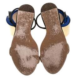 Chloe Blue/Beige Leather And Nylon Ankle Cuff Flat Sandals Size 38