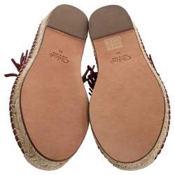 Pre Owned Chloe Maroon Suede Fringe Espadrilles Size 39