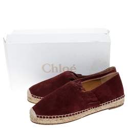 Pre Owned Chloe Maroon Suede Fringe Espadrilles Size 39