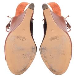 Pre Owned Chloe Brown Leather Eliza Ankle Wrap Wedge Sandals Size 40