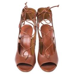 Pre Owned Chloe Brown Leather Eliza Ankle Wrap Wedge Sandals Size 40