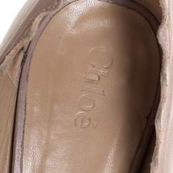 Pre Owned Chloe Beige Leather Lauren Scallop Trim Block Heel Pumps Size 38.5