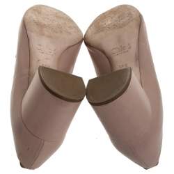 Pre Owned Chloe Beige Leather Lauren Scallop Trim Block Heel Pumps Size 38.5