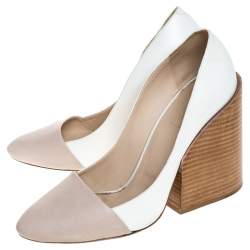 Pre Owned Chloe Two Tone Leather Wooden Block Heel Pumps Size 40