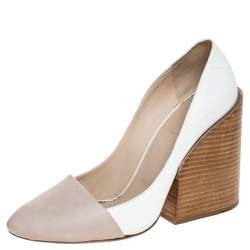 Pre Owned Chloe Two Tone Leather Wooden Block Heel Pumps Size 40
