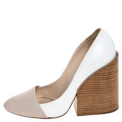 Pre Owned Chloe Two Tone Leather Wooden Block Heel Pumps Size 40