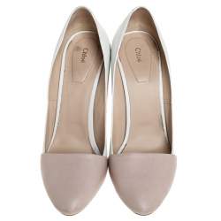 Pre Owned Chloe Two Tone Leather Wooden Block Heel Pumps Size 40