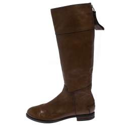 Chloe Brown Leather Knee Length Flat Boots Size 42