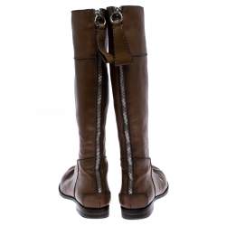 Chloe Brown Leather Knee Length Flat Boots Size 42