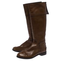 Chloe Brown Leather Knee Length Flat Boots Size 42