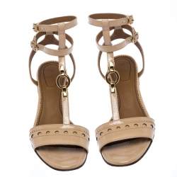 Pre Owned Chloe Beige Brogues Patent Leather Perry T Strap Sandals Size 38