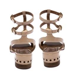 Pre Owned Chloe Beige Brogues Patent Leather Perry T Strap Sandals Size 38