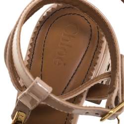 Pre Owned Chloe Beige Brogues Patent Leather Perry T Strap Sandals Size 38