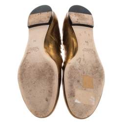 Pre Owned Chloe Gold Leather Lauren Scalloped Ballet Flats Size 39