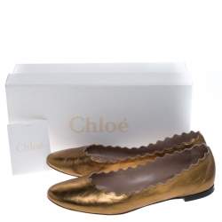 Pre Owned Chloe Gold Leather Lauren Scalloped Ballet Flats Size 39
