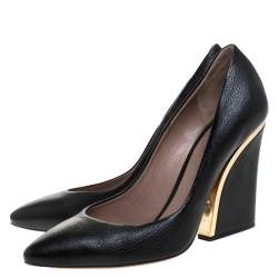 Pre Owned Chloe Black Textured Leather Beckie Pumps Size 39