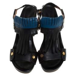 Chloe Black Leather Fringes Block Heel Sandals Size 39.5