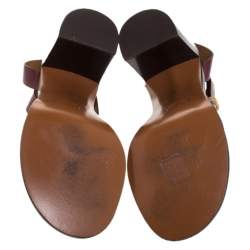 Pre Owned Chloe Burgundy Leather Laser Cut Block Heel Ankle Strap Sandals Size 39