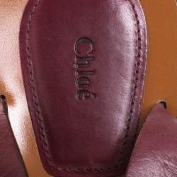 Pre Owned Chloe Burgundy Leather Laser Cut Block Heel Ankle Strap Sandals Size 39