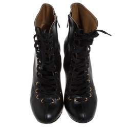 Pre Owned Chloe Black Leather Lace Up Ankle Boots Size 39