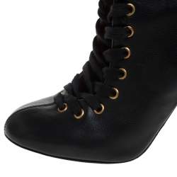 Pre Owned Chloe Black Leather Lace Up Ankle Boots Size 39