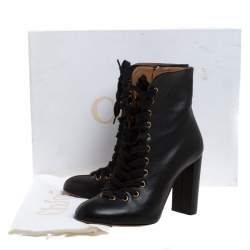 Pre Owned Chloe Black Leather Lace Up Ankle Boots Size 39