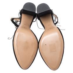 Pre Owned Chloe Black Suede Bead Embellished Block Heel Ankle Strap Liv D'orsay Pumps Size 39