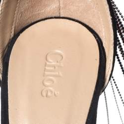 Pre Owned Chloe Black Suede Bead Embellished Block Heel Ankle Strap Liv D'orsay Pumps Size 39