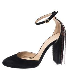 Pre Owned Chloe Black Suede Bead Embellished Block Heel Ankle Strap Liv D'orsay Pumps Size 39