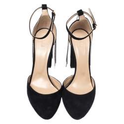 Pre Owned Chloe Black Suede Bead Embellished Block Heel Ankle Strap Liv D'orsay Pumps Size 39