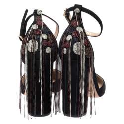 Pre Owned Chloe Black Suede Bead Embellished Block Heel Ankle Strap Liv D'orsay Pumps Size 39