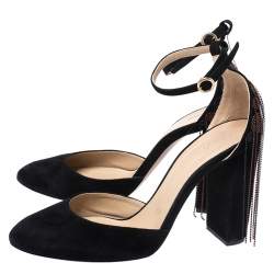 Pre Owned Chloe Black Suede Bead Embellished Block Heel Ankle Strap Liv D'orsay Pumps Size 39