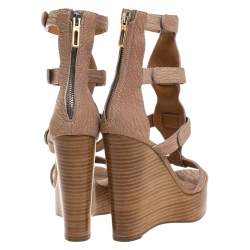 Chloe Beige/Brown Textured Nubuck Gladiator Platform Sandals Size 38
