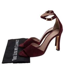 Pre Owned Chloe Burgundy Suede Ankle Strap Sandals Size 39