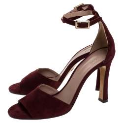 Pre Owned Chloe Burgundy Suede Ankle Strap Sandals Size 39