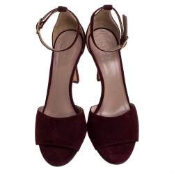 Pre Owned Chloe Burgundy Suede Ankle Strap Sandals Size 39