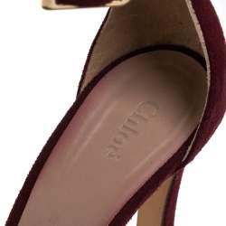Pre Owned Chloe Burgundy Suede Ankle Strap Sandals Size 39
