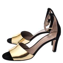 Pre Owned Chloe Metallic Gold Leather and Suede Ankle Strap Sandals Size 39