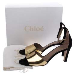 Pre Owned Chloe Metallic Gold Leather and Suede Ankle Strap Sandals Size 39