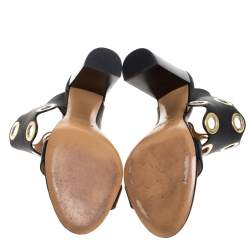 Pre Owned Chloe Black Leather Grommet Embellished Mule Sandals Size 39