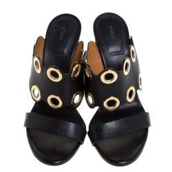 Pre Owned Chloe Black Leather Grommet Embellished Mule Sandals Size 39