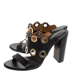 Pre Owned Chloe Black Leather Grommet Embellished Mule Sandals Size 39