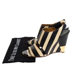 Pre Owned Chloe Cream/Black Striped Python Leather Ayers Wedge Slingback Sandals Size 37.5