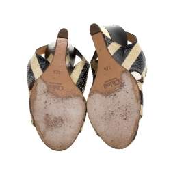 Pre Owned Chloe Cream/Black Striped Python Leather Ayers Wedge Slingback Sandals Size 37.5