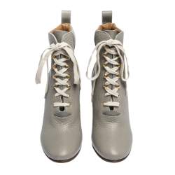 Pre Owned Chloe Grey Leather Lace Up Wedge Ankle Boots Size 37.5
