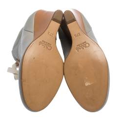 Pre Owned Chloe Grey Leather Lace Up Wedge Ankle Boots Size 37.5